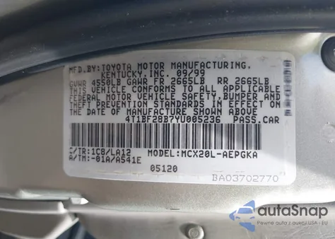 2000 Toyota Avalon Xls из США, поврежденный, VIN 4T1BF28B7YU005236